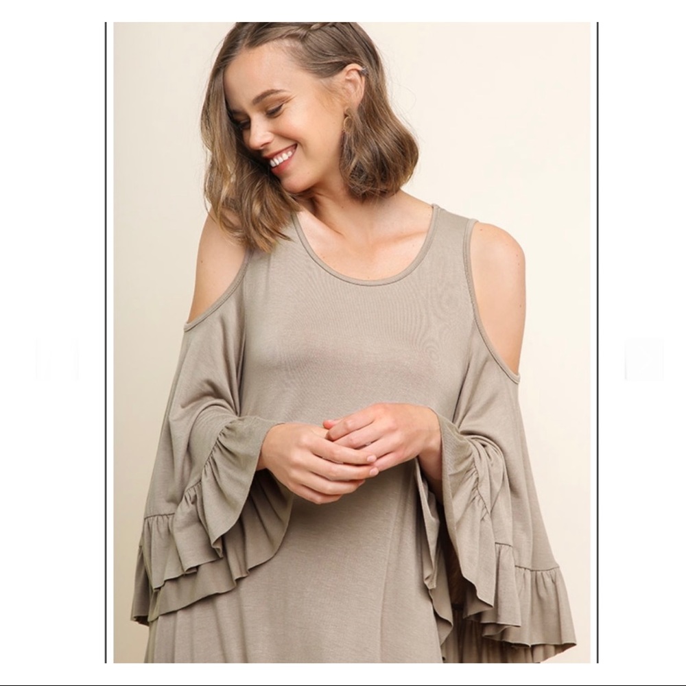 Ruffle Bell Sleeve Cold Shoulder Dress - Picture 3 of 10